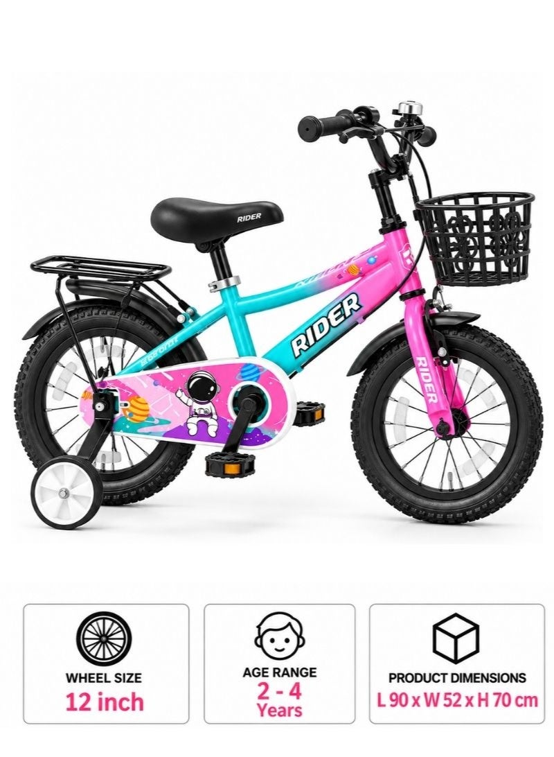 Aspire Books Rider 12-Inch Kids Bicycle with Training Wheels, Green Pink | AGE 2-4 - Image 3