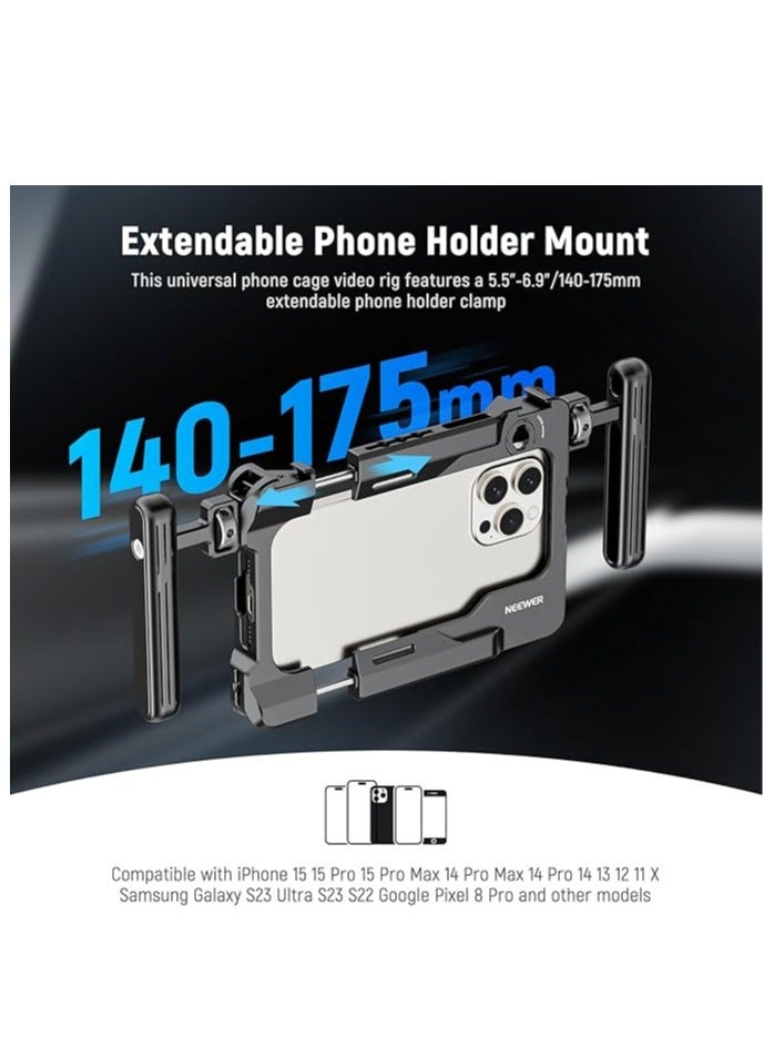 NEEWER Universal Smartphone Video Rig with Handles, 67mm Filter Adapter, Anti Drop Cold Shoe for DJI Mic, Phone Cage Stabilizer for Video Recording for iPhone 16 15 Pro Max Pixel 8 Pro, PA017 - Image 5