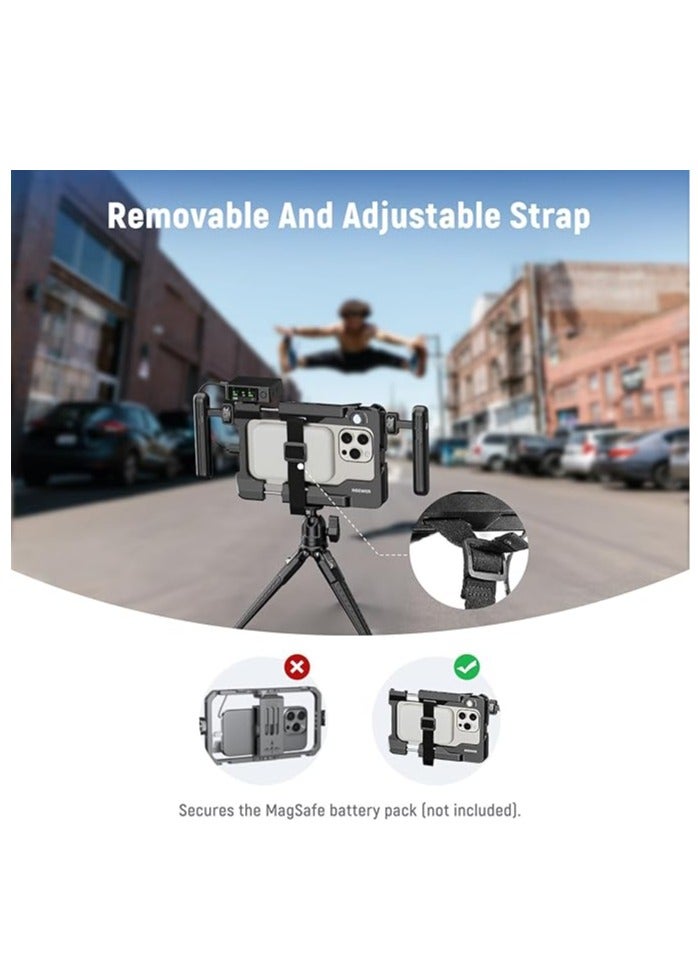 NEEWER Universal Smartphone Video Rig with Handles, 67mm Filter Adapter, Anti Drop Cold Shoe for DJI Mic, Phone Cage Stabilizer for Video Recording for iPhone 16 15 Pro Max Pixel 8 Pro, PA017 - Image 4