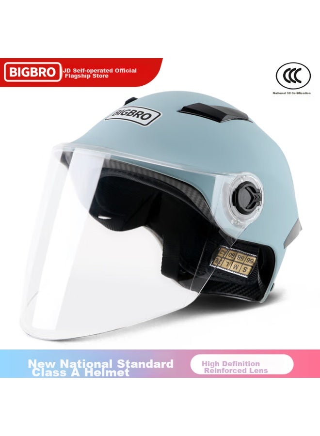 Bigbro 305 Autumn Blue, New National Standard 3c Certified Electric Motorcycle Riding Helmet, Uni, All-season, Sun Protection, For Electric Scooters, Summer Half Helmet - Image 1