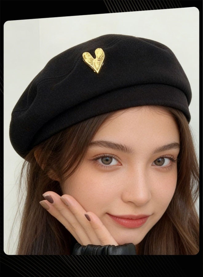 Joychic Classic Solid Color Love Pattern Women Versatile Beret Trendy Vintage Hat for Ladies Girls - Image 1