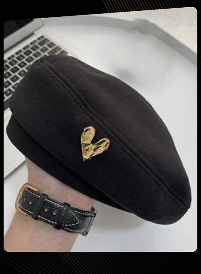 Joychic Classic Solid Color Love Pattern Women Versatile Beret Trendy Vintage Hat for Ladies Girls - Image 2