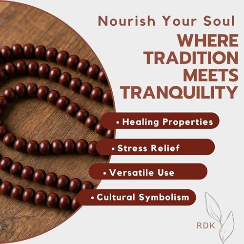 RDK® Handcrafted Original Red Sandalwood Mala Rosary Lal Chandan Jaapmala Wooden Knotted Japa Maala for Meditation Pooja Chanting Wearing Jewelry Prayer Beads - 108 Beads (6 MM) - Image 2