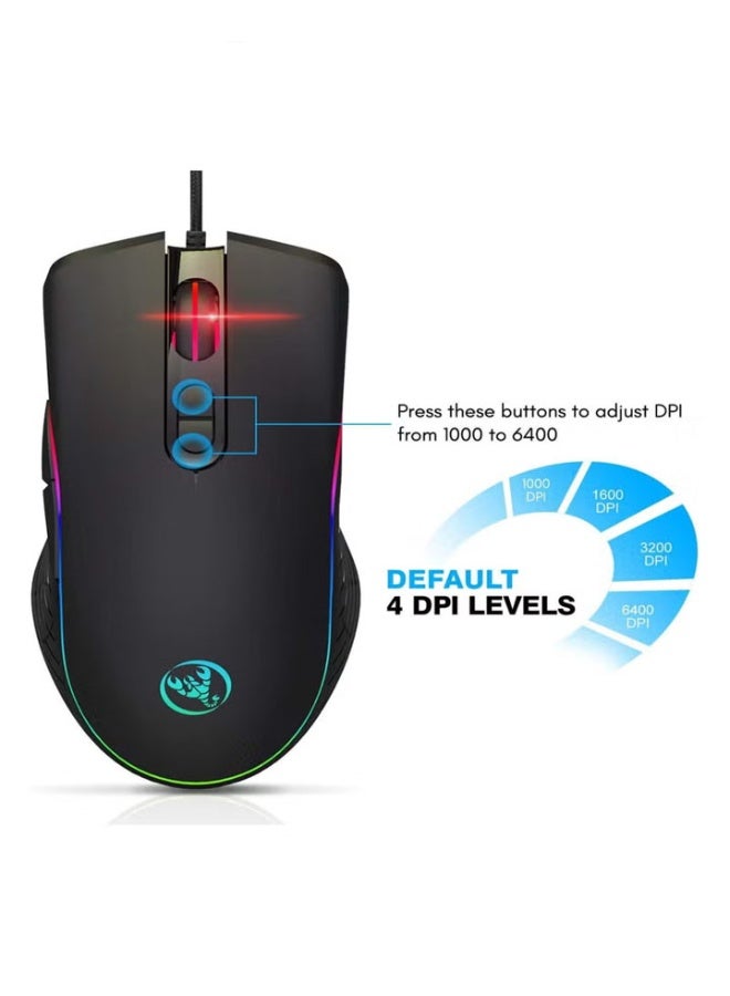 RGB Gaming Mouse, 4 DPI (1000/1600/3200/6400) Optical LED Mouse wired with 7 Buttons RGB Marquee LED, Ideal for Laptop PC and Computer Games - Image 2