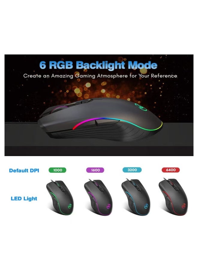 RGB Gaming Mouse, 4 DPI (1000/1600/3200/6400) Optical LED Mouse wired with 7 Buttons RGB Marquee LED, Ideal for Laptop PC and Computer Games - Image 3