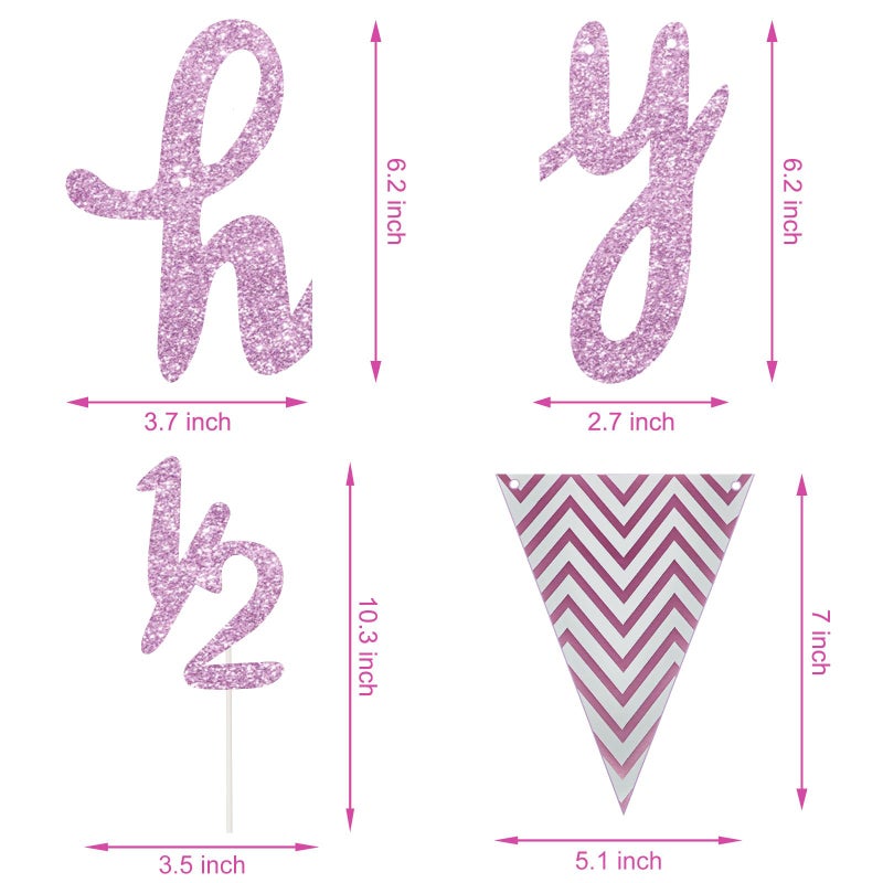 Boao Pre- Strung Half Birthday Decorations Set 6 Months Happy 1/2 Birthday Banner, Glitter 1/2 Half Year Cake Topper, Triangle Flag Banner for Baby Shower Party Photoshoot Props(Pinkish Purple) - Image 2