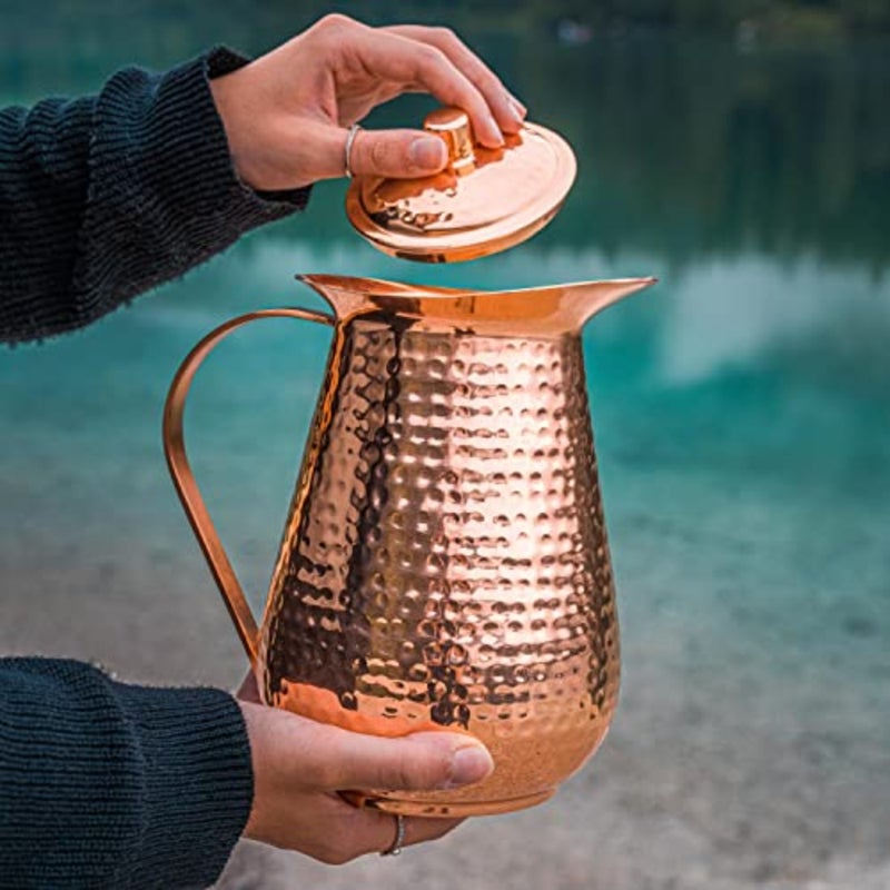 Copper Pitcher Extra Large 68 Oz - Drink More Water, Lower Your Sugar Intake And Enjoy The Health Benefits Immediately - 100% Pure Copper Handmade Hammered Jug, Made From Heavy Gauge Copper - Image 5