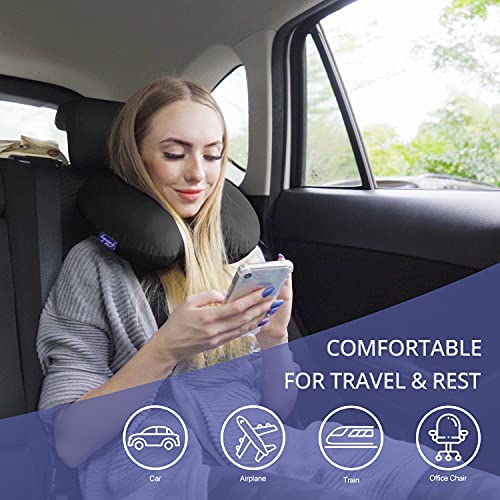Fabuday Memory Foam Travel Pillows for Airplanes - Neck Pillow for Traveling with Attachable Snap Strap Soft Washable Cover, Flight Pillow for Sleeping, Car, Home, Office, Black - Image 3