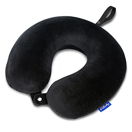 Fabuday Memory Foam Travel Pillows for Airplanes - Neck Pillow for Traveling with Attachable Snap Strap Soft Washable Cover, Flight Pillow for Sleeping, Car, Home, Office, Black - Image 1
