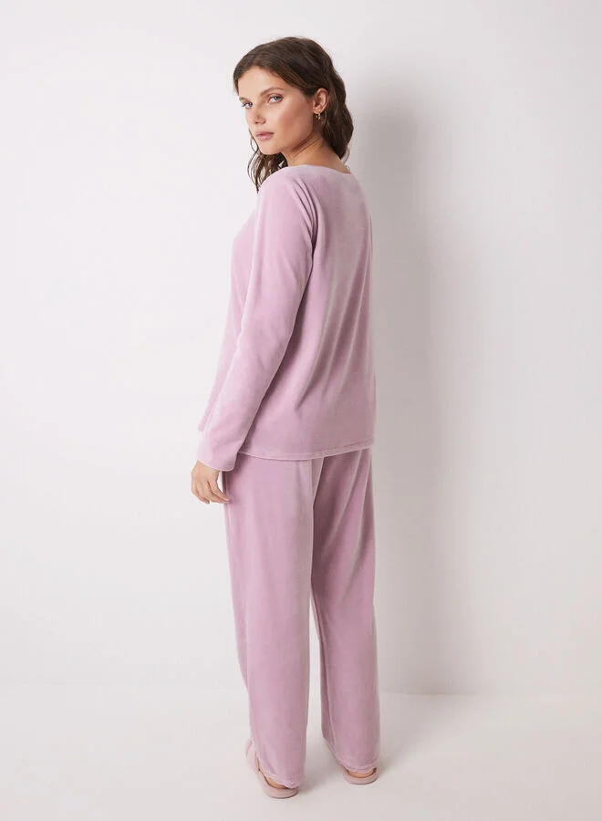 women'secret Long Pink Soft Touch Velvet Pajamas