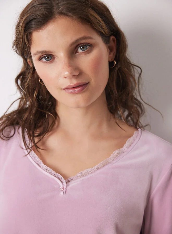 women'secret Long Pink Soft Touch Velvet Pajamas
