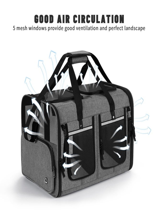 Groxkox Cat Carrier for 2 Cats, Foldable Double Dog Carrier, 2 Front Zippered Compartments, Pet Carrier Soft-Sided, Portable Travel Bag with Multiple Pockets, Durable Fabric, Mesh Ventilation - Image 5