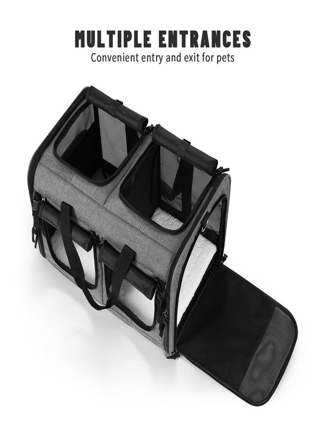 Groxkox Cat Carrier for 2 Cats, Foldable Double Dog Carrier, 2 Front Zippered Compartments, Pet Carrier Soft-Sided, Portable Travel Bag with Multiple Pockets, Durable Fabric, Mesh Ventilation - Image 4