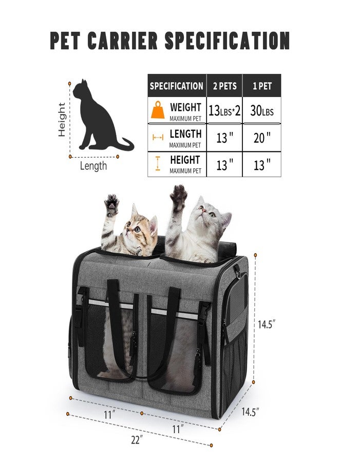 Groxkox Cat Carrier for 2 Cats, Foldable Double Dog Carrier, 2 Front Zippered Compartments, Pet Carrier Soft-Sided, Portable Travel Bag with Multiple Pockets, Durable Fabric, Mesh Ventilation - Image 2