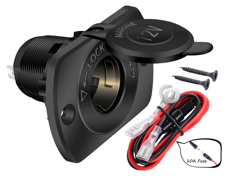 DaierTek 12V Cigarette Lighter Socket Replacement Female Connector DC Socket Power Outlet Cigarette Lighter Outlet with Wire Fuse and Waterproof Cover for Car Marine Boat Auto