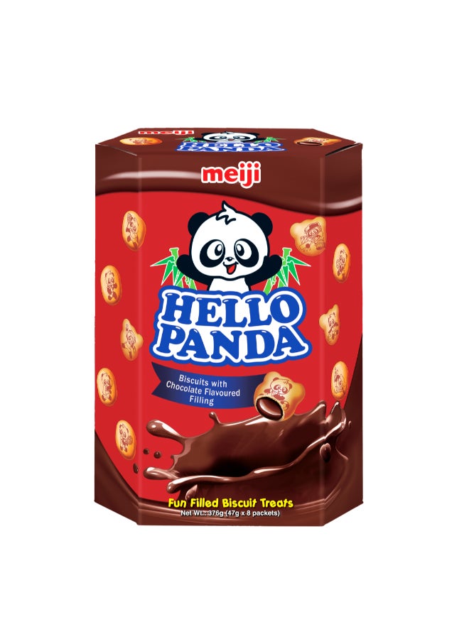 Meiji Hello Panda Chocolate Filled Biscuits Fun Crunchy Snack with Creamy Chocolate Filling Family Pack  376g - Image 1