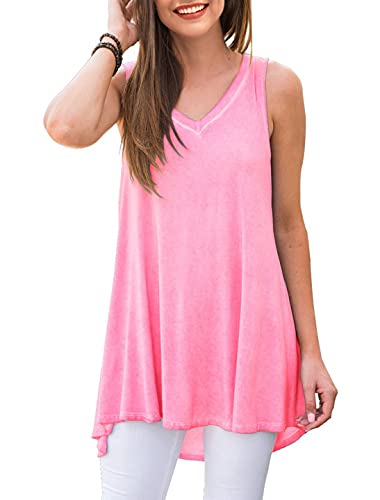 AWULIFFAN Women's V Neck Tank Tops Loose Casual Sleeveless Shirts Blouses (Pink,Large) - Image 4