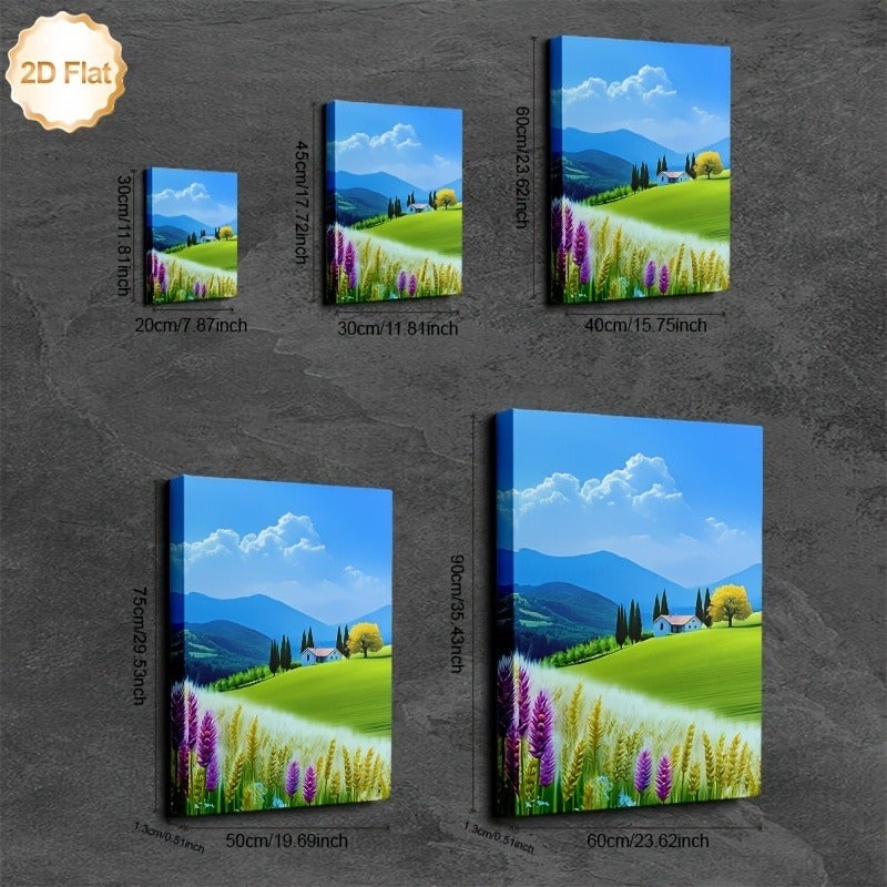 لوحة كانفاس مؤطرة عصرية - منظر طبيعي أخضر تجريدي مع سماء زرقاء، 23.6x35.4 بوصة - Image 4