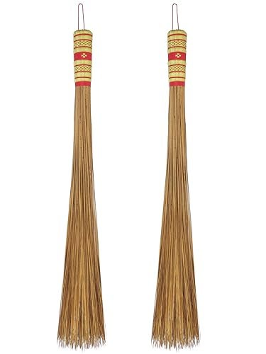 AW BROOMS 2 Piece 32 inch MultiSurface Sturdy Outdoor Authentic Coconut Leaf Broom Asian Heavy Duty Broom Thai Natural Coconut Leaf Broom Country Rustic - Image 1