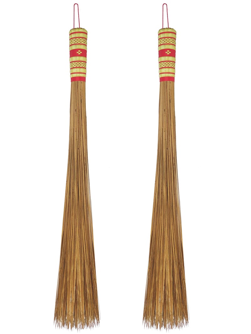 AW BROOMS 2 Piece 32 inch MultiSurface Sturdy Outdoor Authentic Coconut Leaf Broom Asian Heavy Duty Broom Thai Natural Coconut Leaf Broom Country Rustic - Image 2