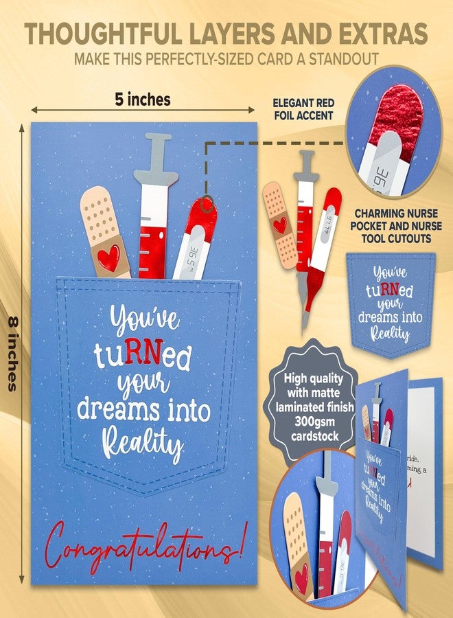 Decorably Red Foiled 5x8in Individual Nurse Graduation Card with Adorable Nursing Pocket and Tools Cutout, Grad Card Set with Envelope and Stickers, with Printed Message Inside - Image 4