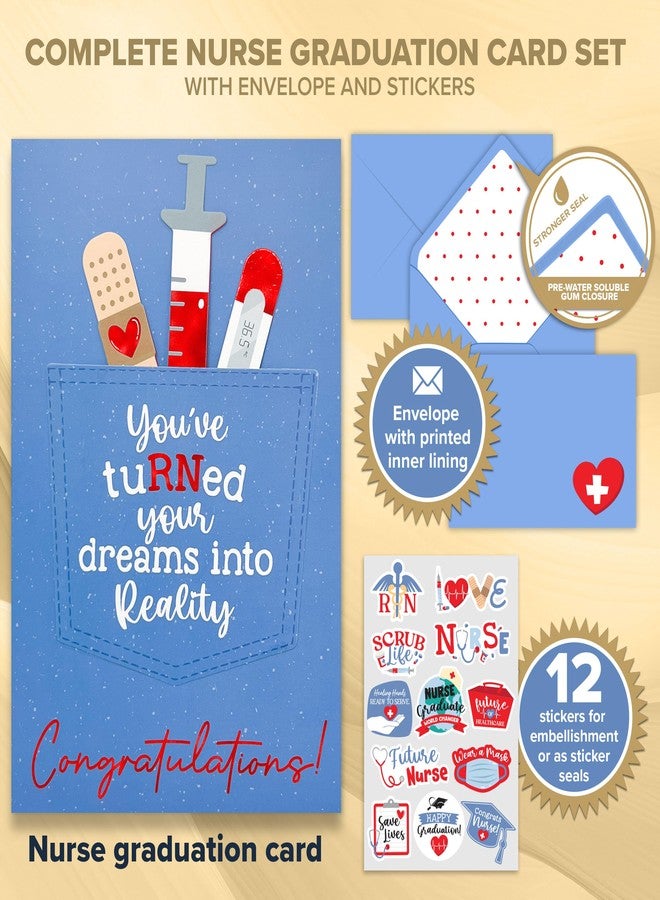 Decorably Red Foiled 5x8in Individual Nurse Graduation Card with Adorable Nursing Pocket and Tools Cutout, Grad Card Set with Envelope and Stickers, with Printed Message Inside - Image 5