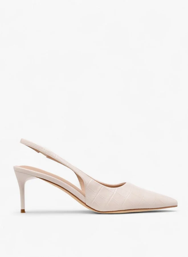 Women Textured Slingback Shoes with Stiletto Heels