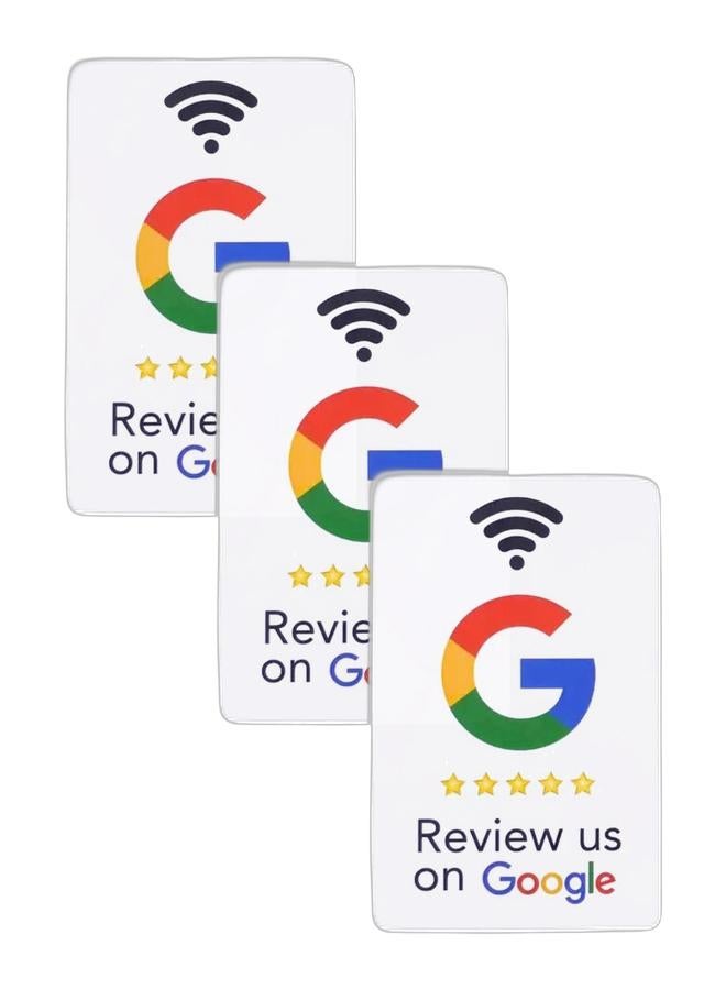 ٣ بطاقات لتقييمات جوجل بتقنية NFC للمطاعم والمقاهي والمتاجر - حزمة بيضاء - Image 1