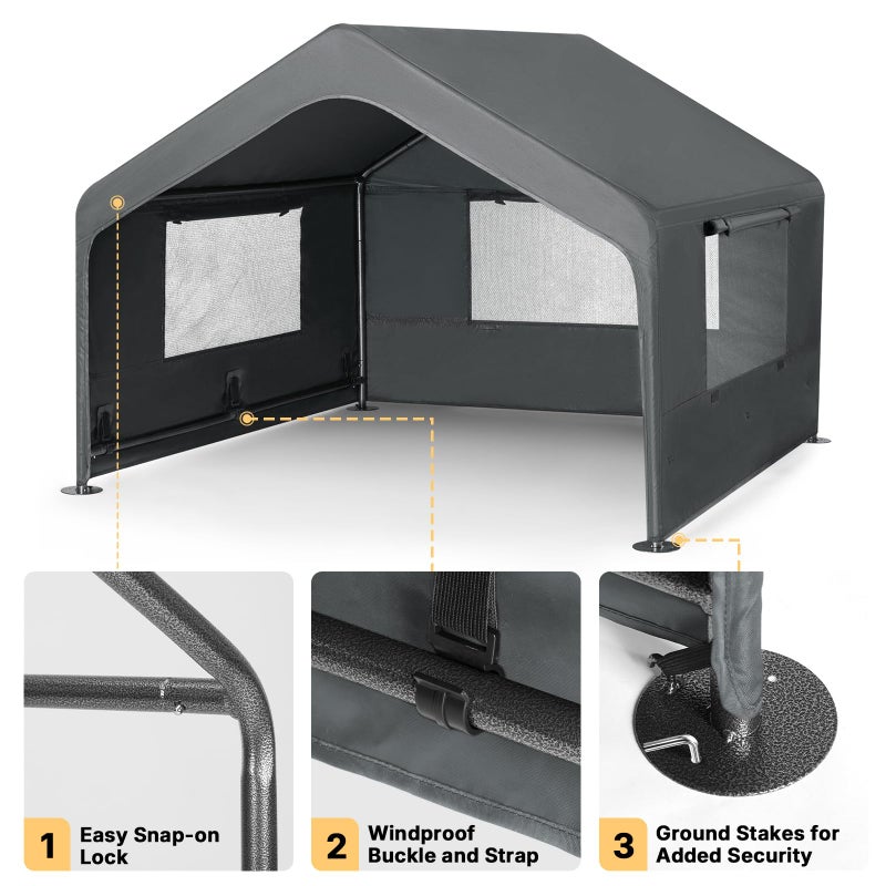 Veehoo Extra Large Dog House Outdoor with Elevated Dog Bed, Outside Dog Tent 4.1' x 4.1' x 3.3', Weatherproof Dog Shade Shelter and Raised Bed Combo for Pets or Stray Animals, Grey - Image 5