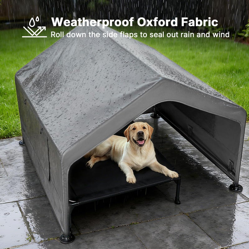 Veehoo Extra Large Dog House Outdoor with Elevated Dog Bed, Outside Dog Tent 4.1' x 4.1' x 3.3', Weatherproof Dog Shade Shelter and Raised Bed Combo for Pets or Stray Animals, Grey - Image 2
