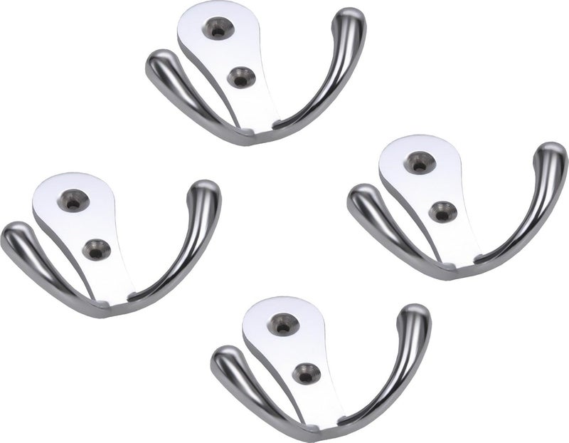 DOCOSS -Pack of 4-Glossy-2 Pin Bathroom Cloth Hanger Door Wall Robe Hooks Rail for Hanging Keys,Clothes,Towel Steel Hook - Image 1