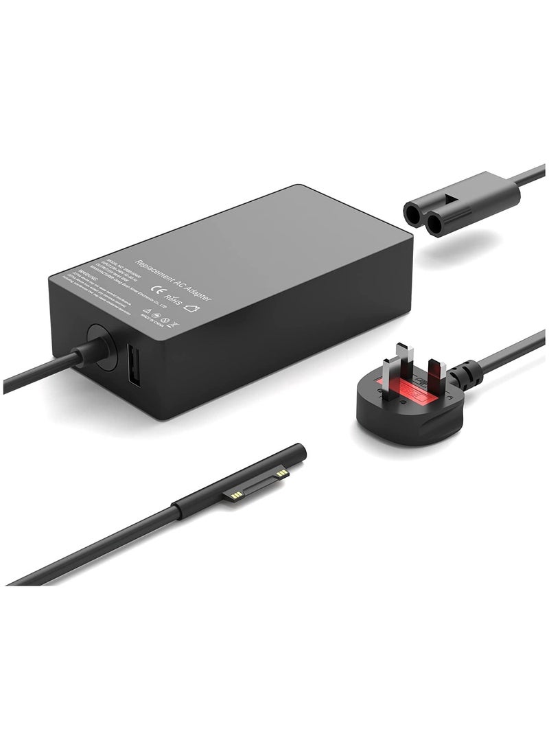 شاحن VINSOC 65 واط محول إمداد الطاقة 15 فولت / 4 أمبير متوافق مع كمبيوتر محمول / كمبيوتر لوحي من Microsoft Surface Pro 3/4/5/6/7/8 / X Surface Go & Surface Book مع منفذ شحن USB