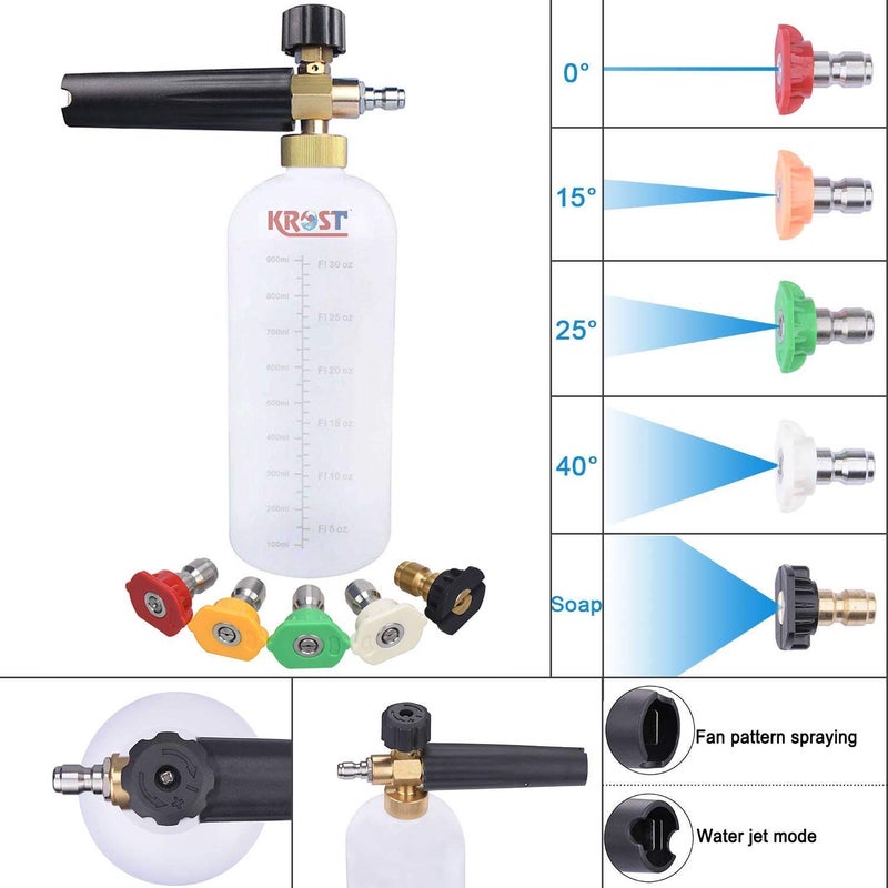 KROST Pressure Washer Gun Foam Lance Foam Cannon Adjustable Jet Wash Quick Release 5 Pressure Washer Nozzles 1000ml Foam Spray Gun - Image 2