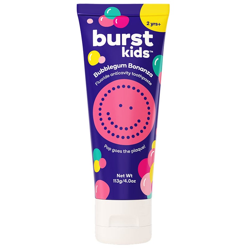 BURST Bubblegum Bonanza Kids Toothpaste with Fluoride 4oz Great Tasting Flavored for Children Toddlers Anticavity Dye Free Vegan Safe for Kids Ages 2
