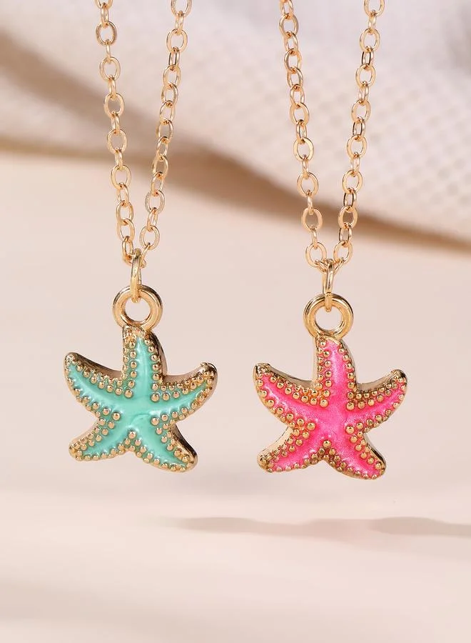 Pack of 2 - Girls Multi-Color Starfish Pendant Necklaces