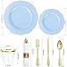 Liacere 350PCS Bule Plastic Plates Disposable Bule and Gold Plates 50guest Baroque Plastic Dinnerware include 100Plates 50Pack Pre Rolled Napkins with Silverware 50Cups for WeddingMothers Day - Image 4