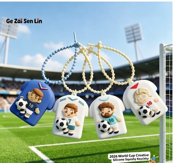 Western Mountains Cute Soccer Player Silicone Key Case Cover, Mini Zipper Coin Purse, Keychain Protector for Car Keys, AirPods, Small Accessories, 4 Styles - Image 3