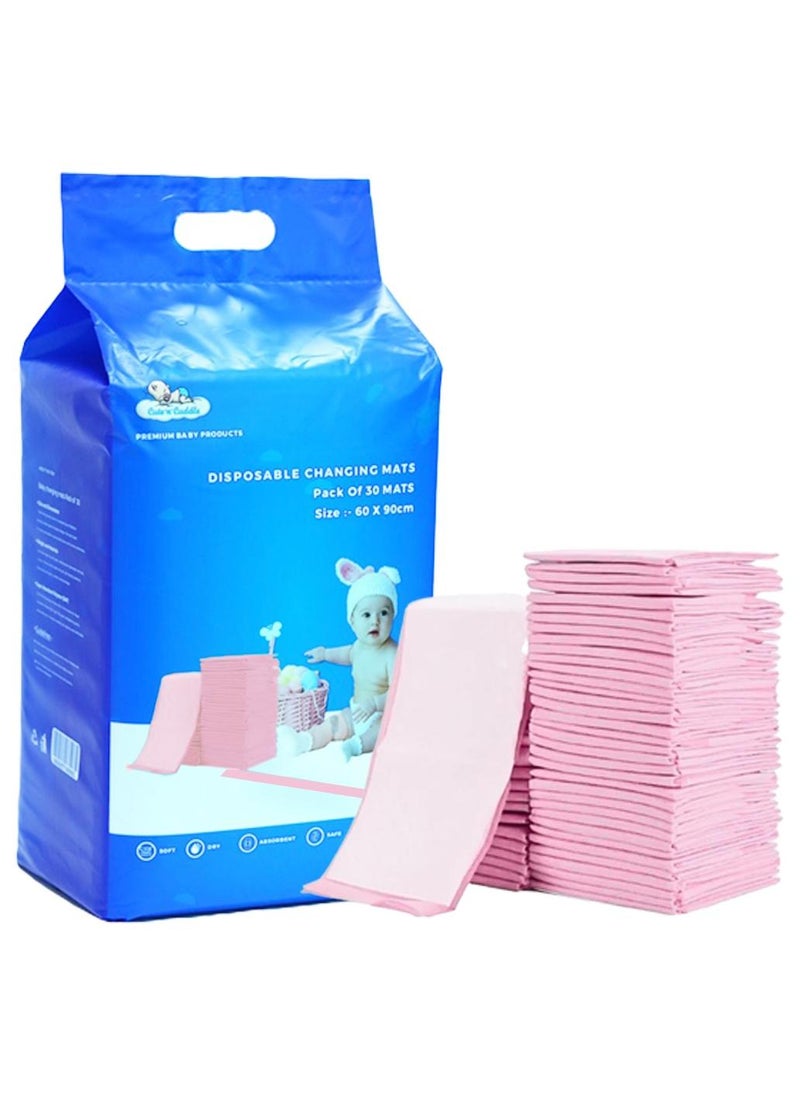 لطف وحضن وسادات تغيير الحفاضات للاستعمال مرة واحدة (عبوة مكونة من 30 قطعة) للطفل مقاس 60 سم × 90 سم، وردية ناعمة وفائقة الامتصاص ومقاومة للماء، بطانات سجادة تغيير الحفاضات خالية من الفوضى، غطاء بساط تغيير حفاضات الأطفال، مفارش السرير - Image 1