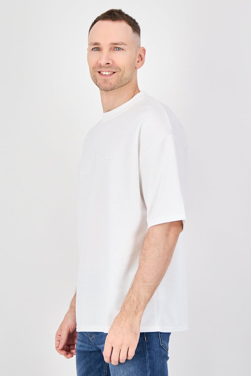 Algspar Men Crew Neck Short Sleeve Graphic Print T-Shirt, Off White - Image 2