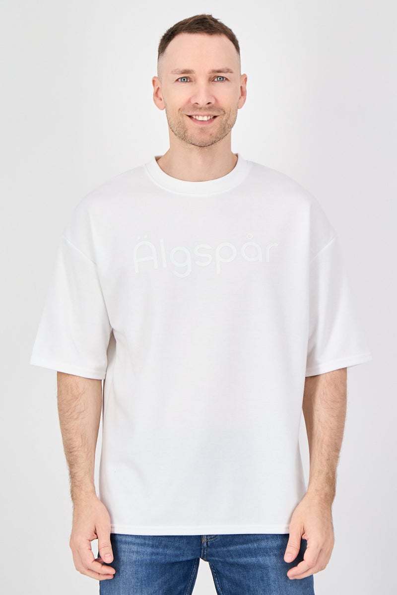 Algspar Men Crew Neck Short Sleeve Graphic Print T-Shirt, Off White - Image 1