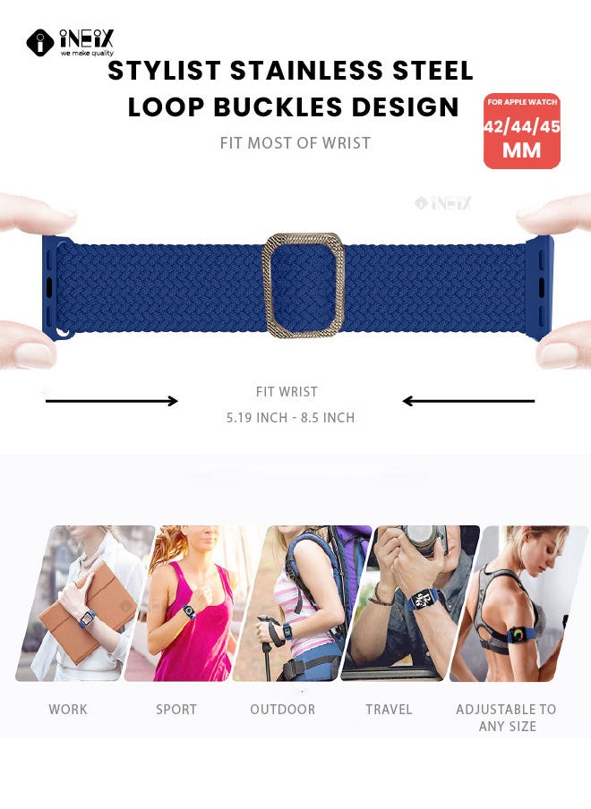 INEIX Braided Nylon Adjustable Solo Loop Band For Apple watch 42/44/45 mm - Aqua Blue  - Image 5