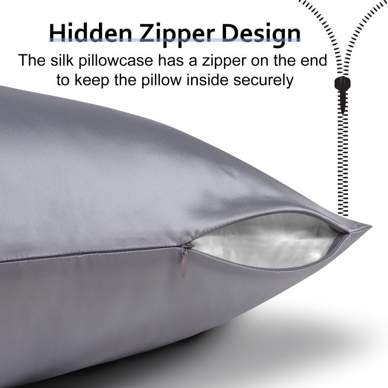 Ravmix Silk Pillowcases 2 Pack for Hair and Skin with Hidden Zipper  Both Sides 21Momme Mulberry Silk Pillow Cases Set of 2  Queen Size 20?30inches  Lilac Grey - Image 5