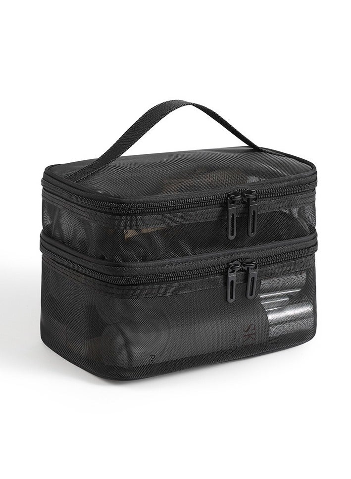 حقيبة مستحضرات تجميل شبكية مزدوجة الطبقات للسفر حقيبة مستحضرات تجميل شبكية أنيقة مع سحاب للفتاة