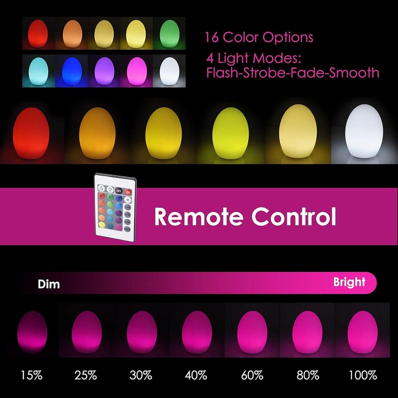 Borelor 8-inch LED Egg Shape Night Light, 16 Color Changing Rechargeable Mood Lamp with Remote Control, Dimmable Decorative Lighting for Home/Party/Wedding/Lawn Decoration(Feet Version) - Image 2