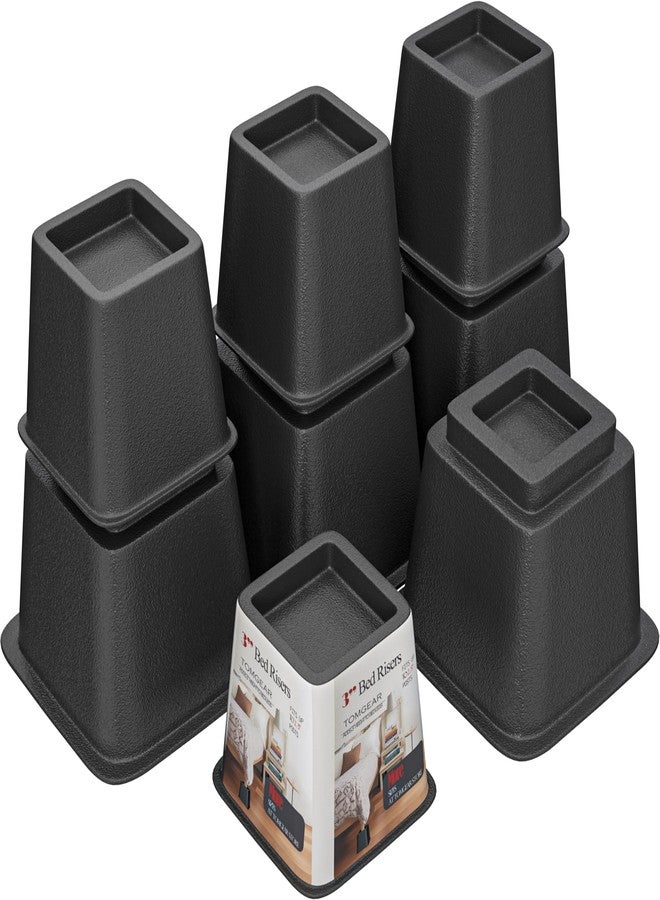 رافعات سرير TomGear مقاس 8 بوصات، رافعات سرير شديدة التحمل بارتفاعات 3 أو 5 أو 8 بوصات، رافعات قابلة للتكديس للأريكة والكنبة والكرسي والمكتب وأرجل الطاولة (مجموعة من 8 قطع، أسود) - Image 1