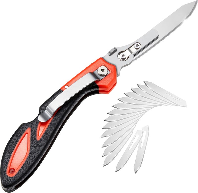 Lancergear Hunting Knife Skinning Knife Pocket Foldable with 15 Extra Replaceable Sharp Blades, Safe and Fast Disassembly in 1 Second with Single Hand for Outdoor Hunting Survival Camping - Image 1
