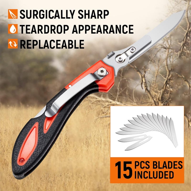 Lancergear Hunting Knife Skinning Knife Pocket Foldable with 15 Extra Replaceable Sharp Blades, Safe and Fast Disassembly in 1 Second with Single Hand for Outdoor Hunting Survival Camping - Image 2