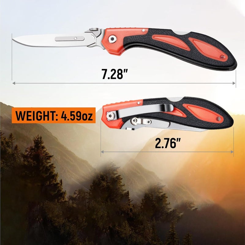 Lancergear Hunting Knife Skinning Knife Pocket Foldable with 15 Extra Replaceable Sharp Blades, Safe and Fast Disassembly in 1 Second with Single Hand for Outdoor Hunting Survival Camping - Image 5