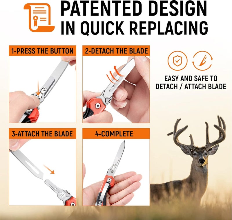 Lancergear Hunting Knife Skinning Knife Pocket Foldable with 15 Extra Replaceable Sharp Blades, Safe and Fast Disassembly in 1 Second with Single Hand for Outdoor Hunting Survival Camping - Image 3