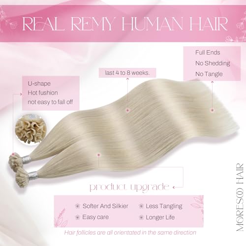 Moresoo U Tip Hair Extensions Human Hair White Blonde K Tip Hair Extensions Real Human Hair for Women Straight Silky Soft 40G50S 14 Inch - Image 5